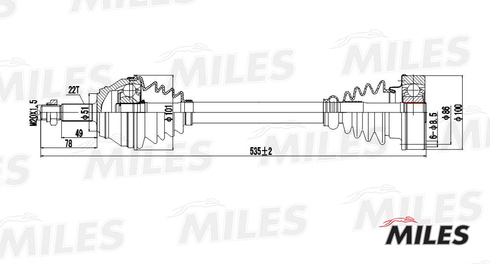 Піввісь передня, права Miles GC01129 ціна, від 94.50 USD