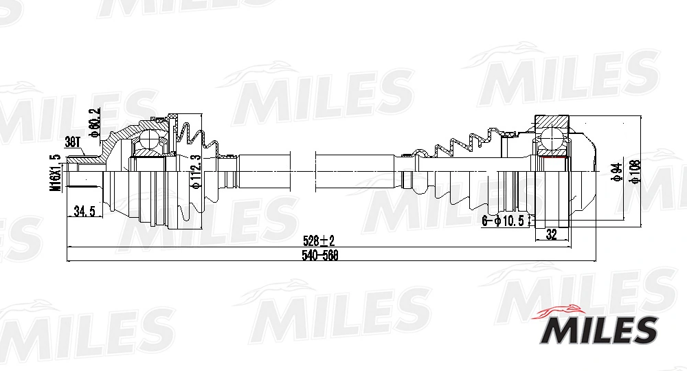 Піввісь передня, права Miles GC00142 ціна, від 62.10 USD