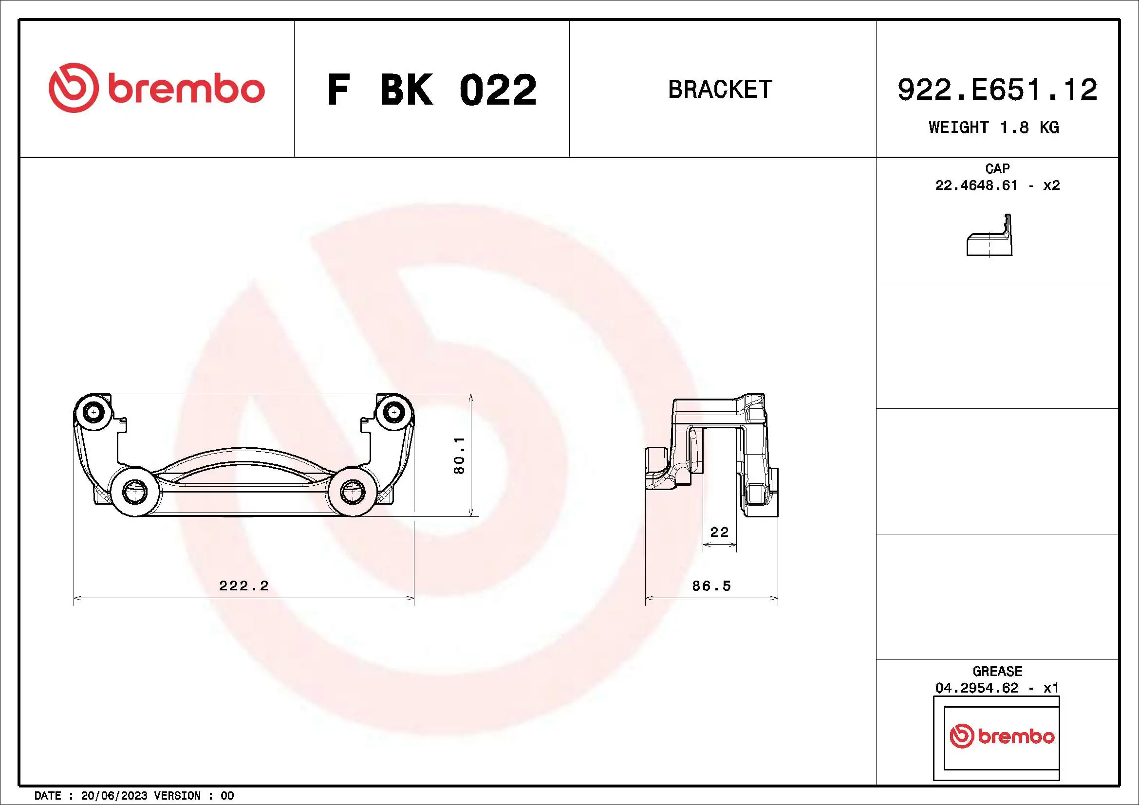 FBK022 Brembo Скоба гальмівного заднього супорта