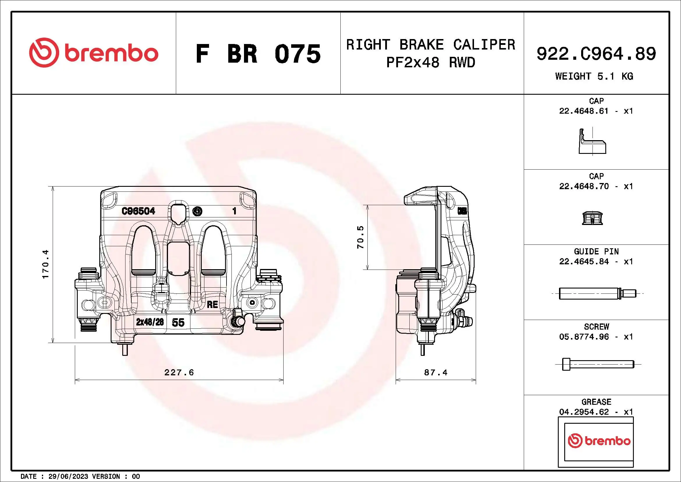 FBR075 Brembo Супорт гальмівний задній правий