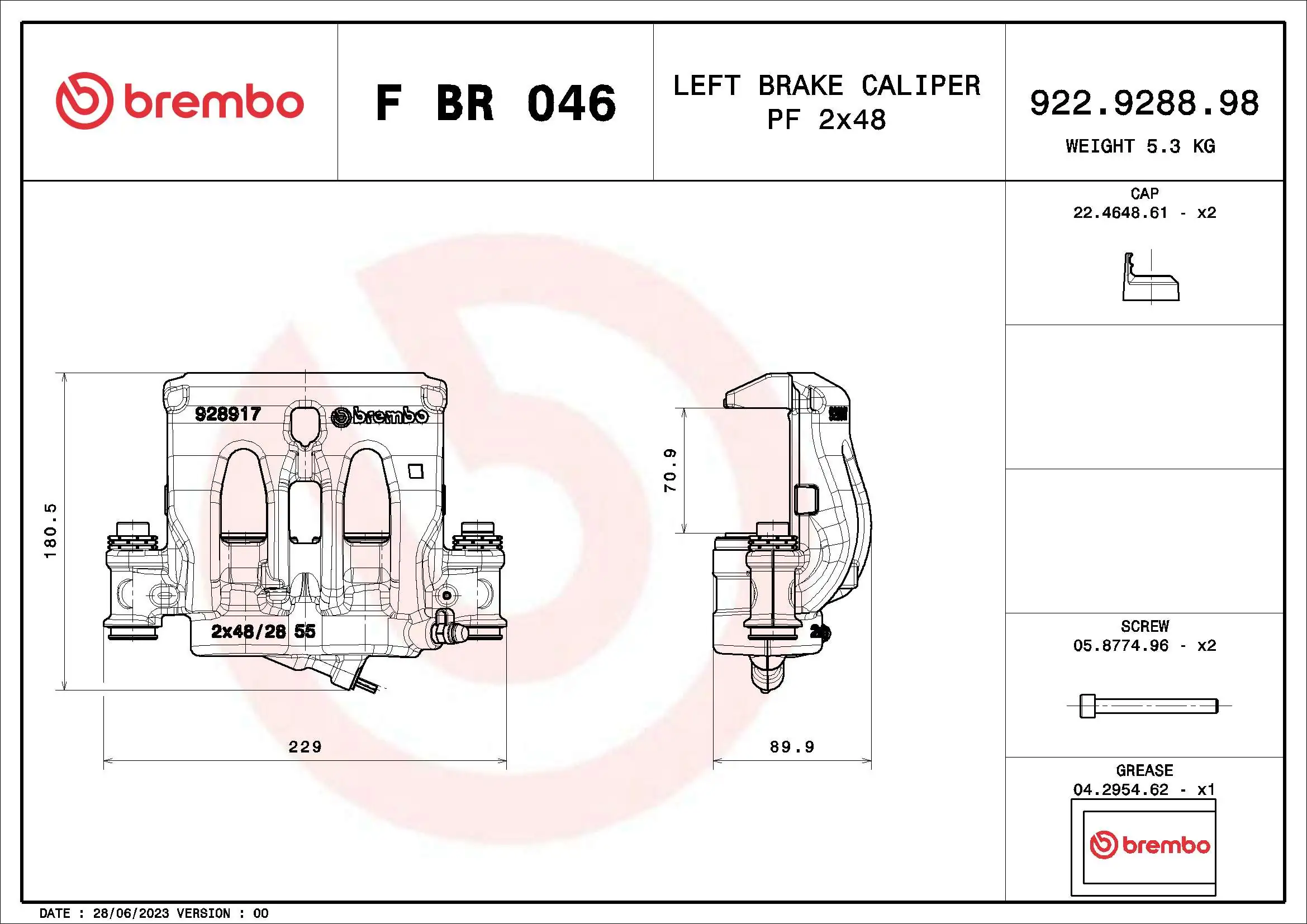 FBR046 Brembo Супорт гальмівний, передній, лівий
