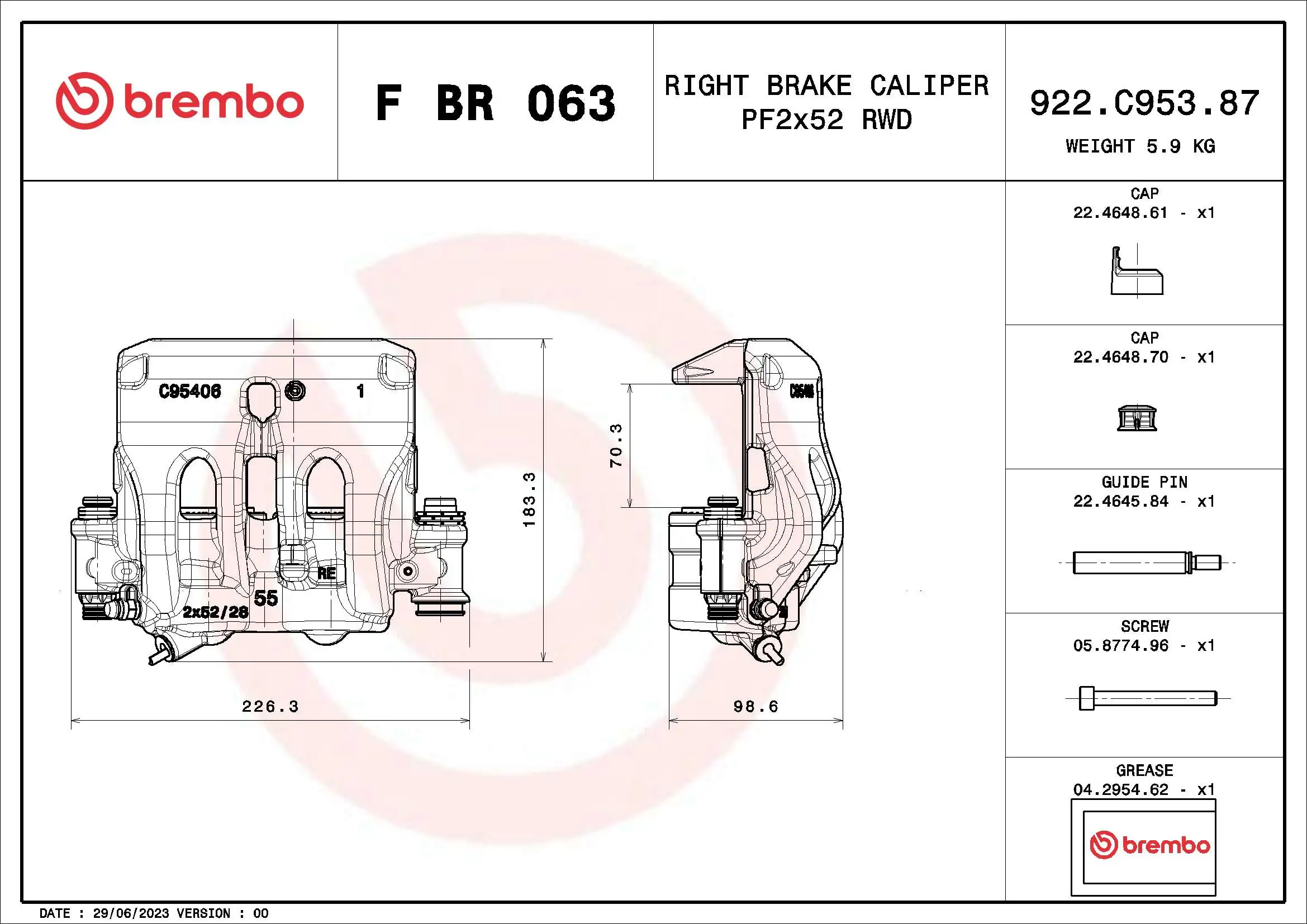 FBR063 Brembo Супорт гальмівний передній правий