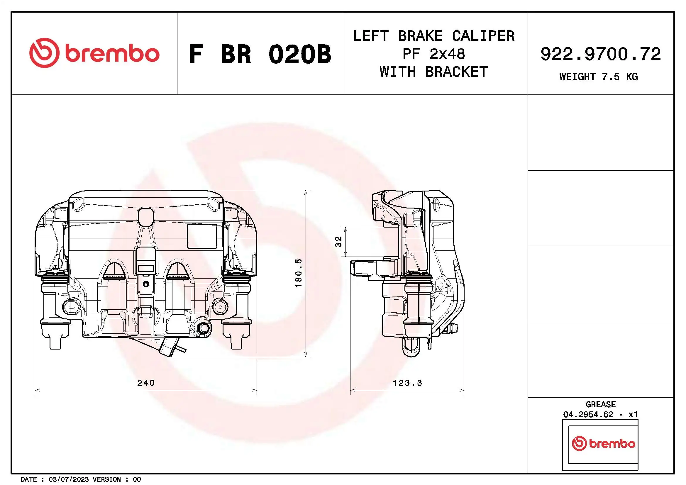 FBR020B Brembo Супорт гальмівний, передній, лівий