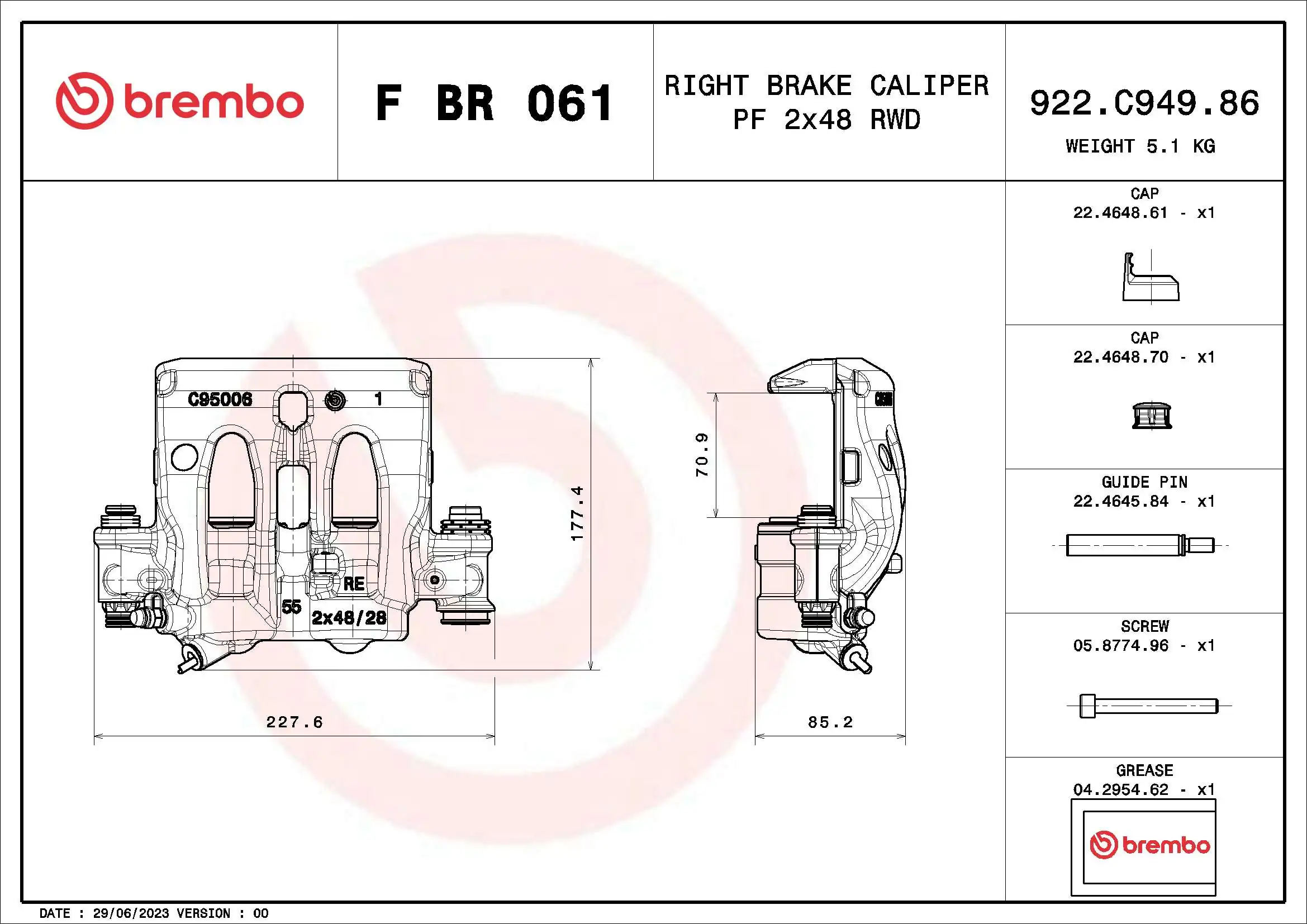 FBR061 Brembo Супорт гальмівний передній правий
