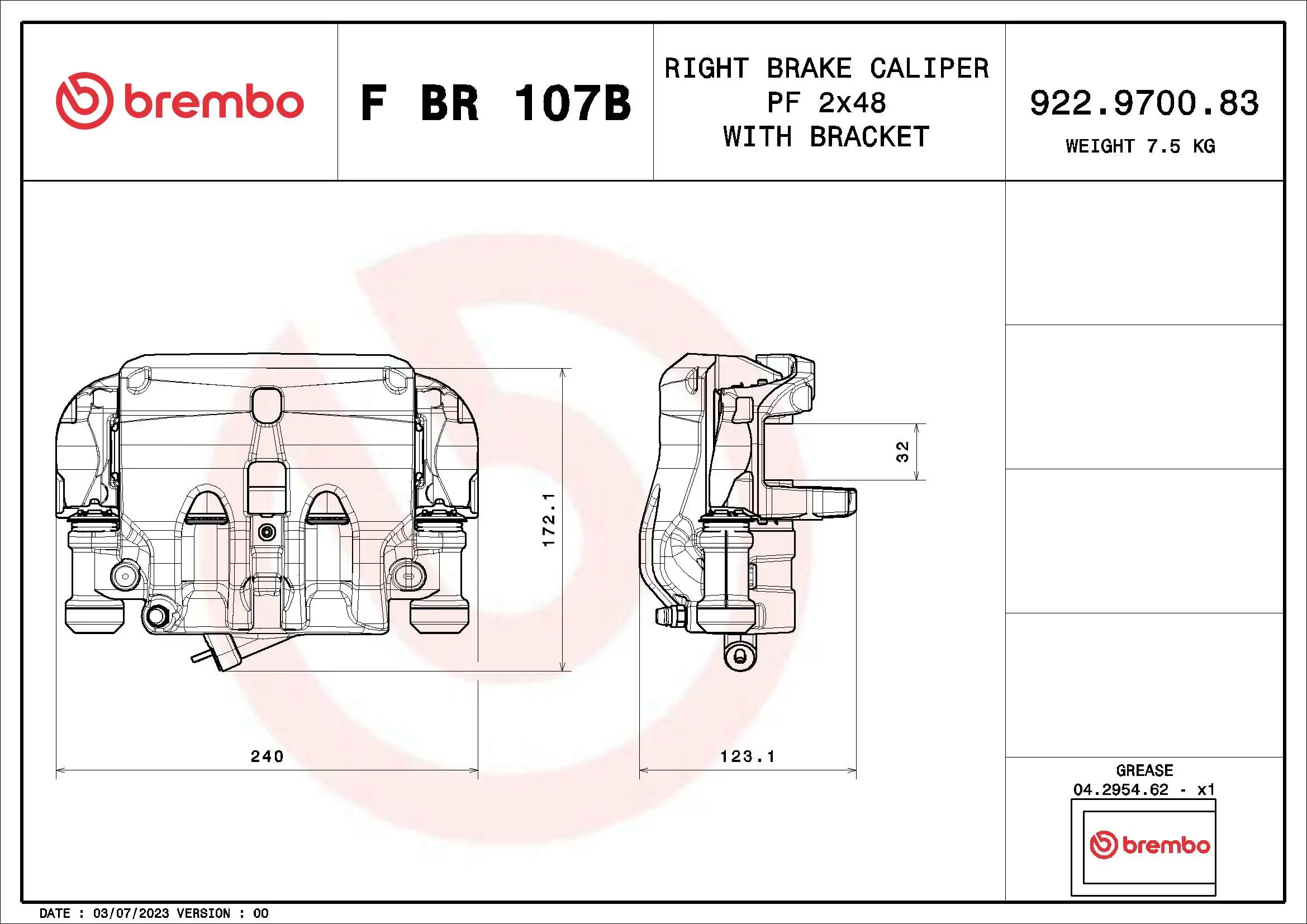 FBR107B Brembo Супорт гальмівний передній правий