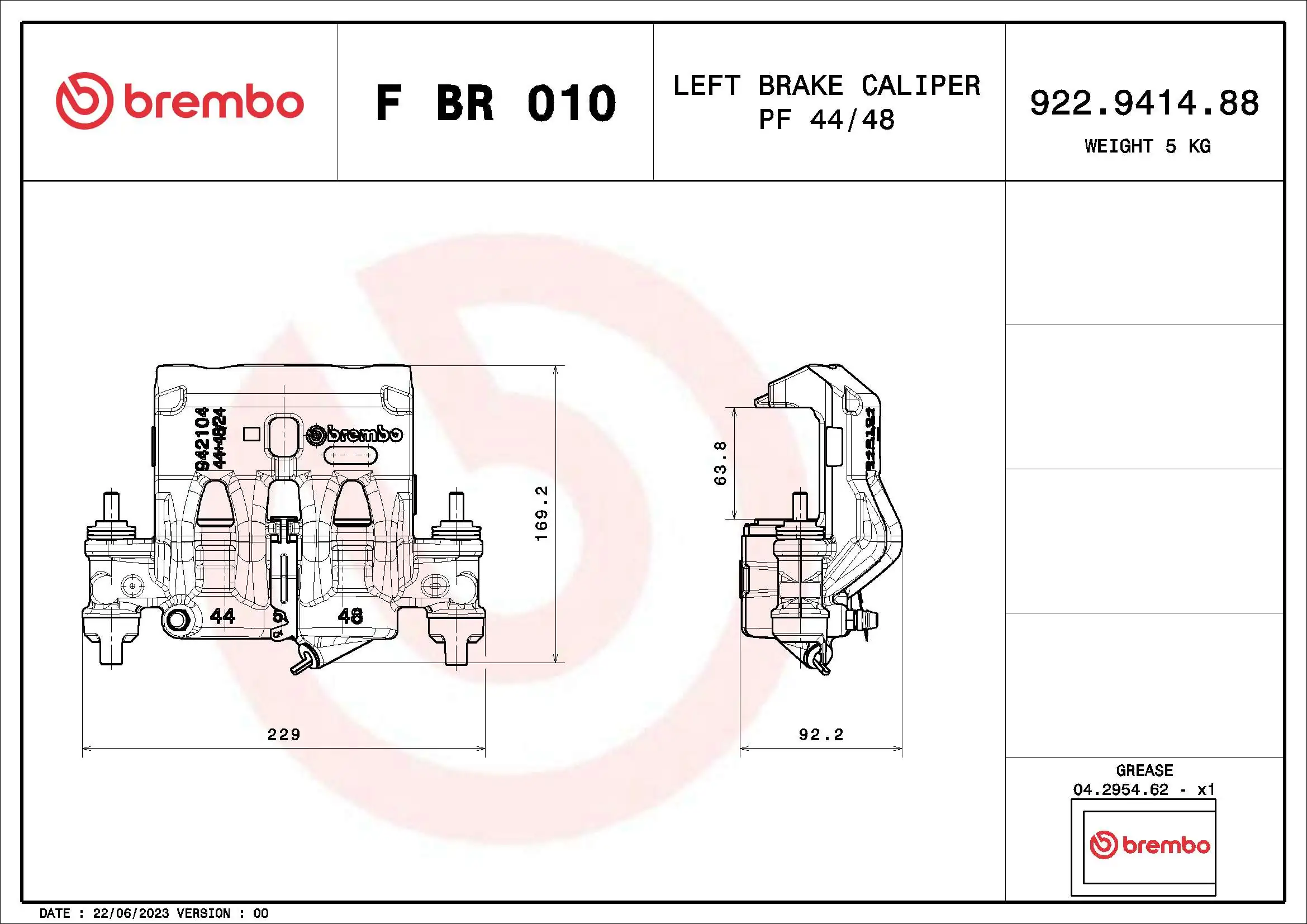 FBR010 Brembo Супорт гальмівний, передній, лівий
