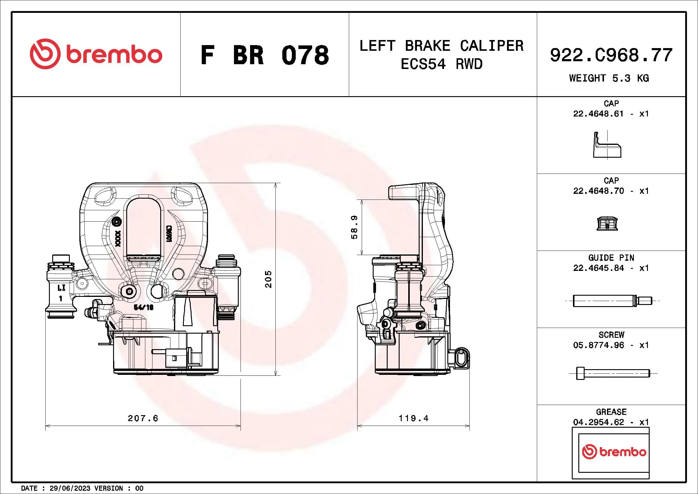 FBR078 Brembo Супорт гальмівний задній лівий