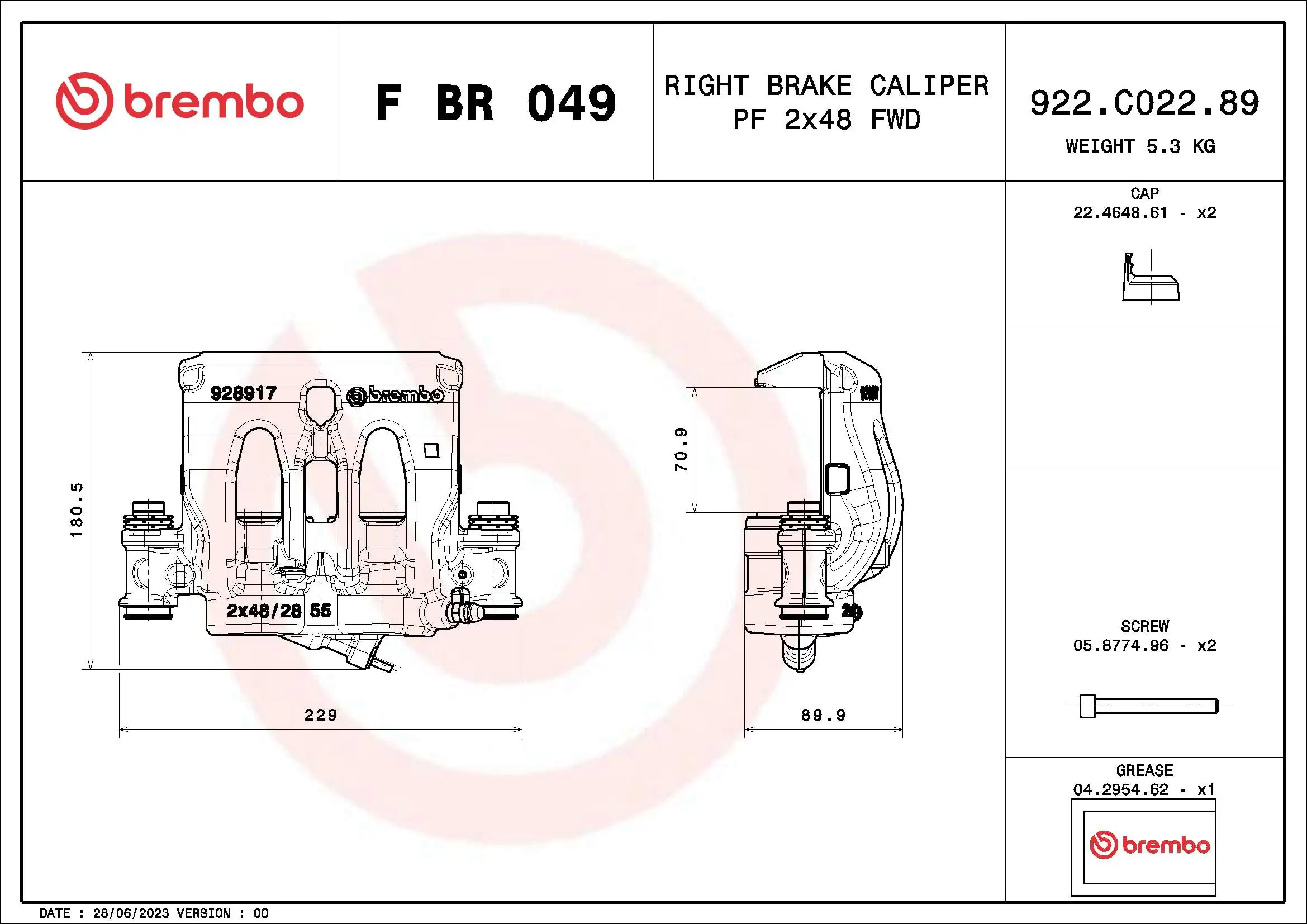 FBR049 Brembo Супорт гальмівний передній правий