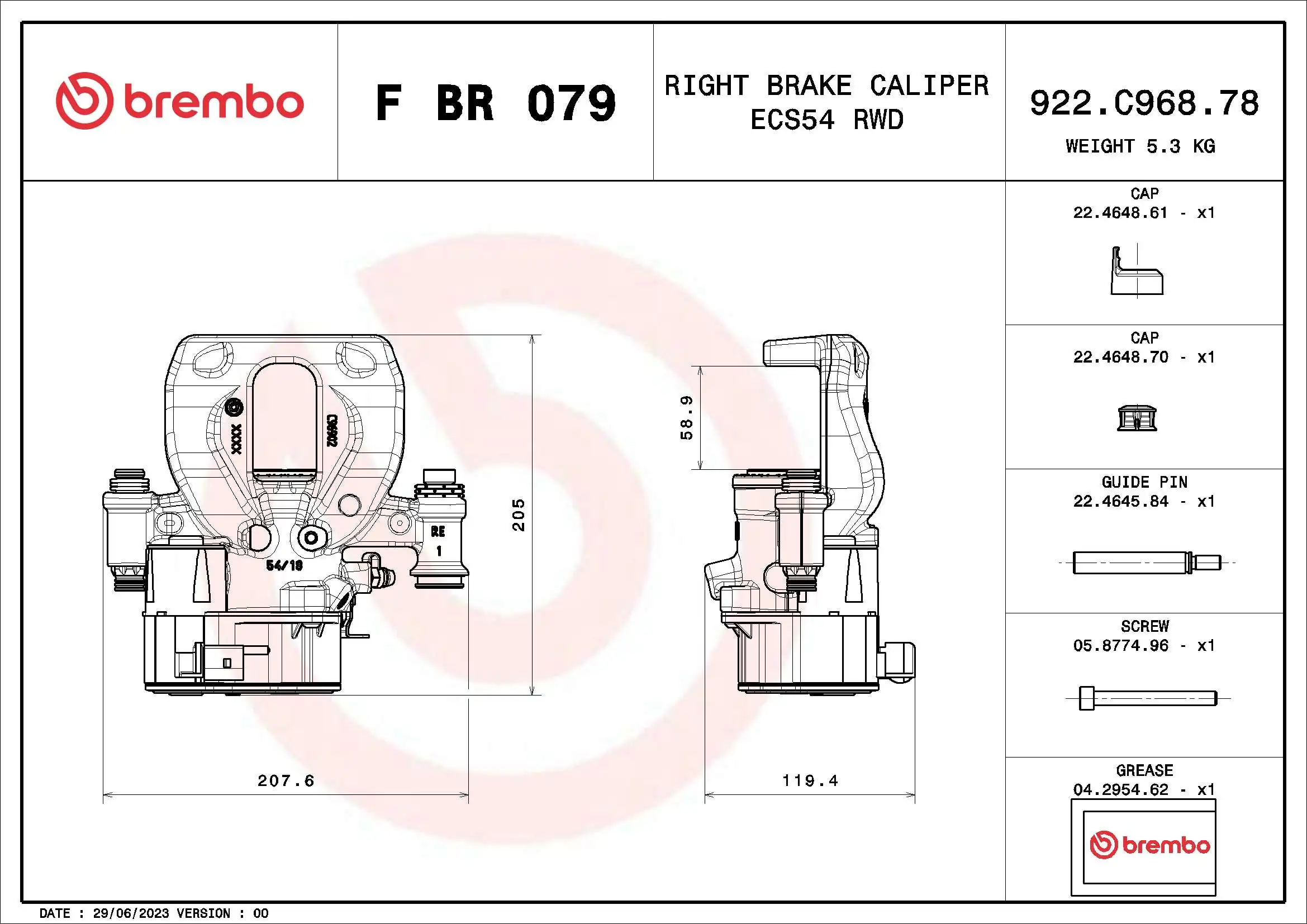 FBR079 Brembo Супорт гальмівний задній правий