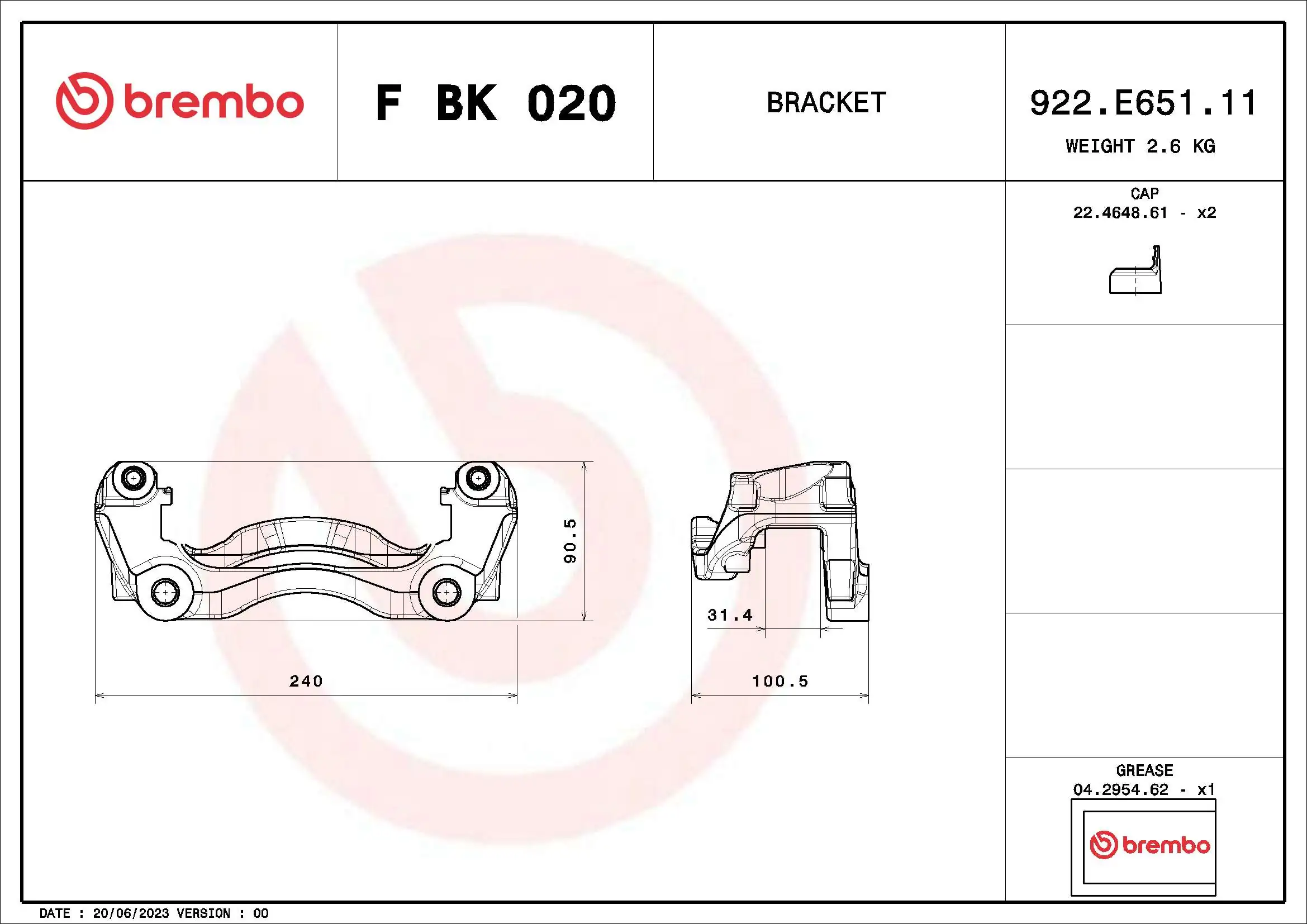 FBK020 Brembo Скоба гальмівного супорта переднього