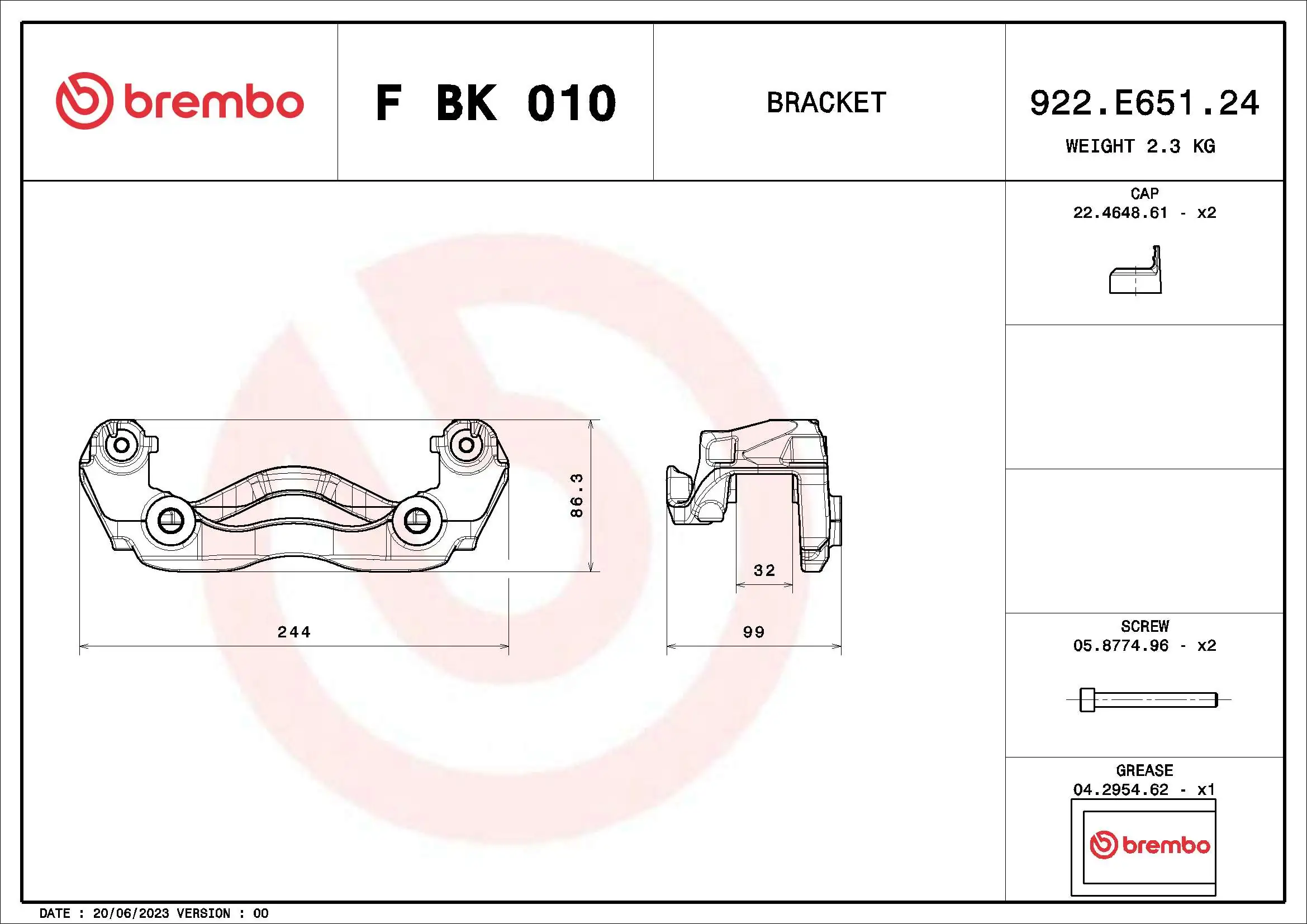 FBK010 Brembo Скоба гальмівного супорта переднього