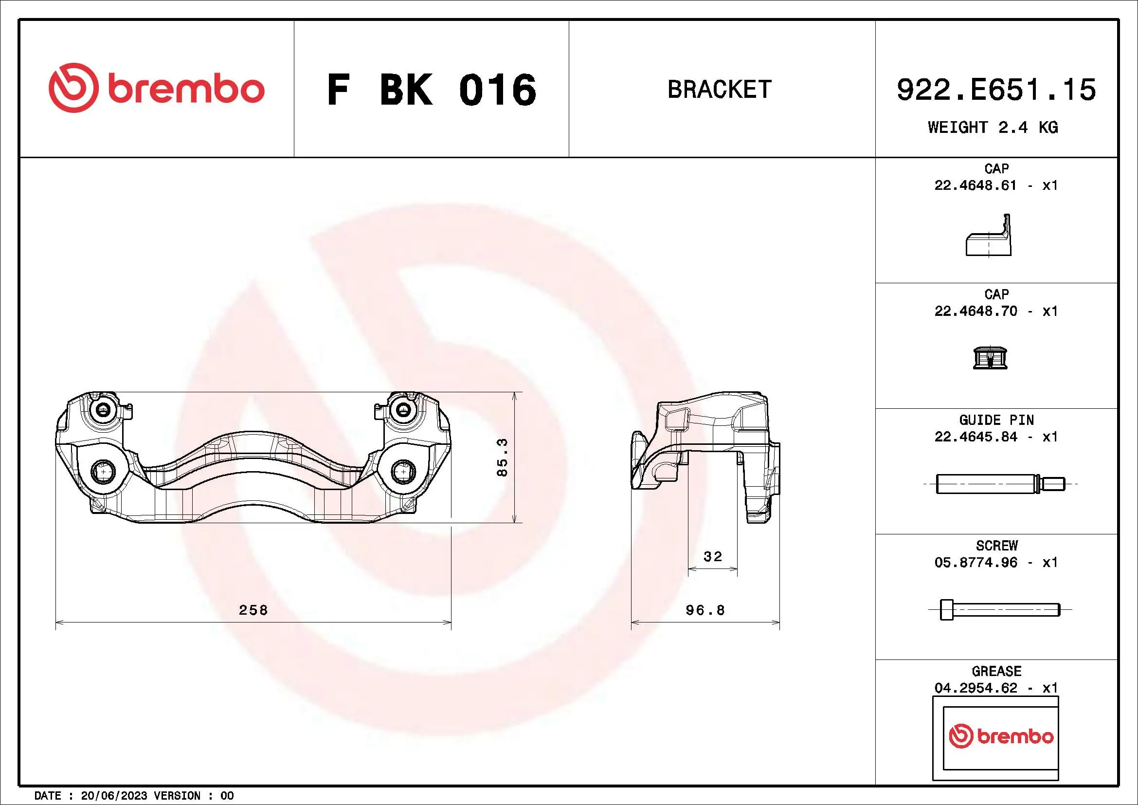 FBK016 Brembo Скоба гальмівного супорта переднього