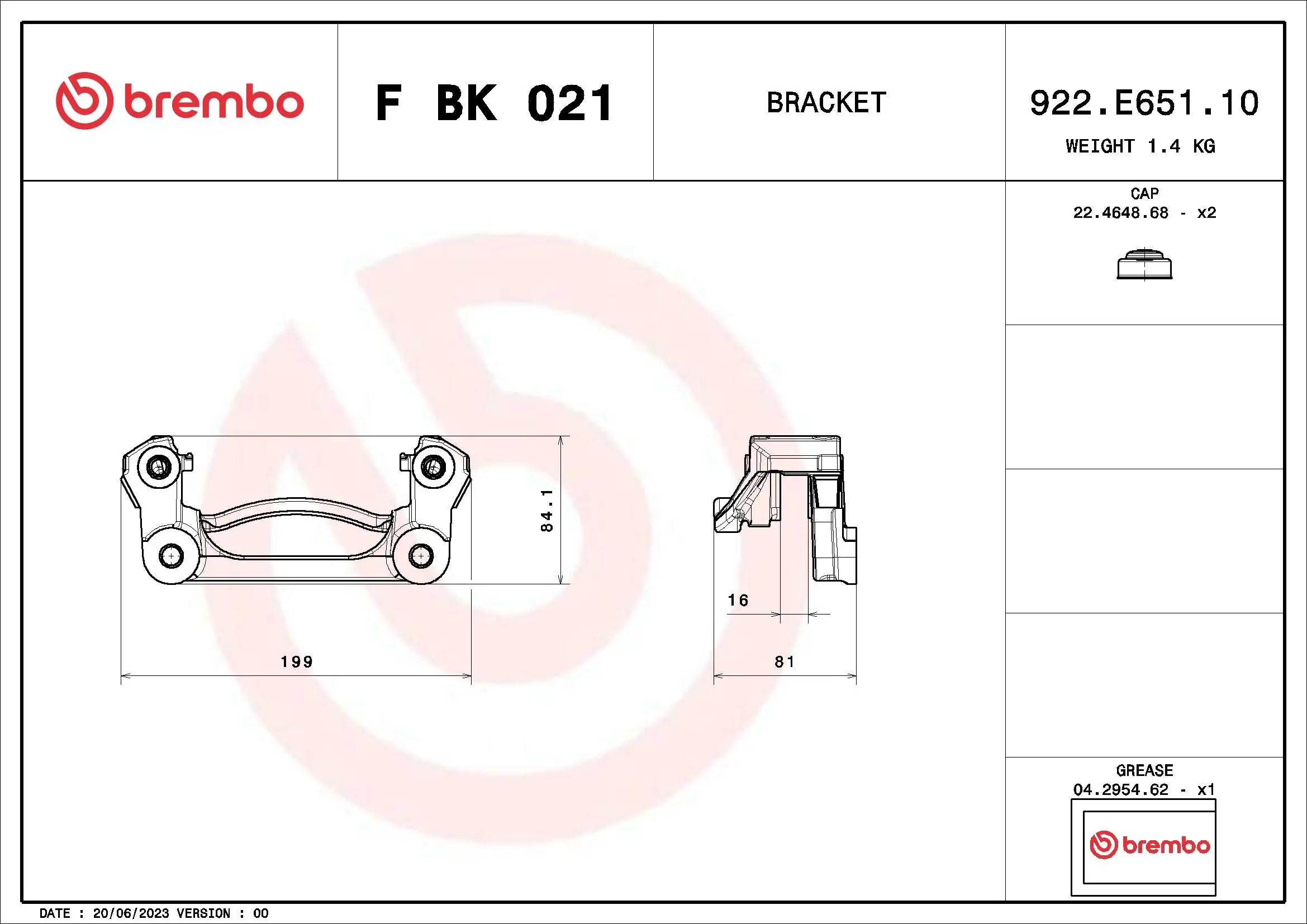 FBK021 Brembo Скоба гальмівного заднього супорта