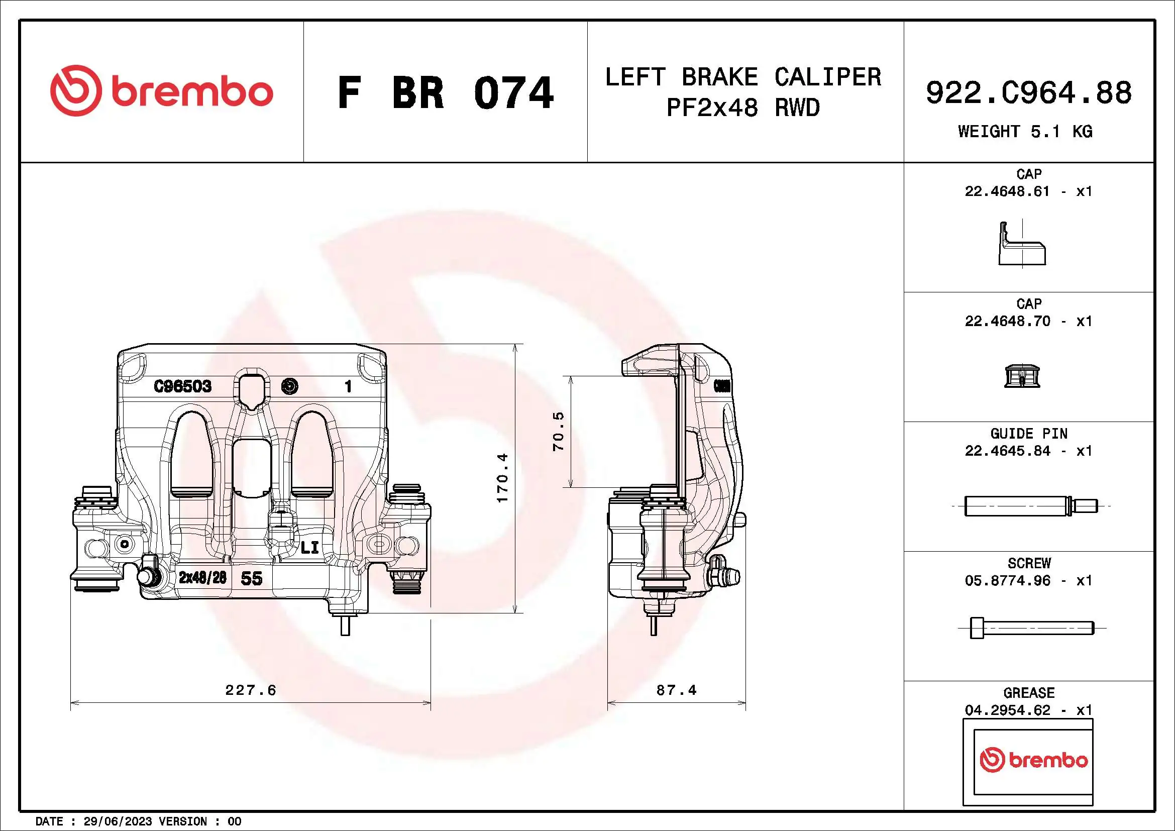 FBR074 Brembo Супорт гальмівний задній лівий
