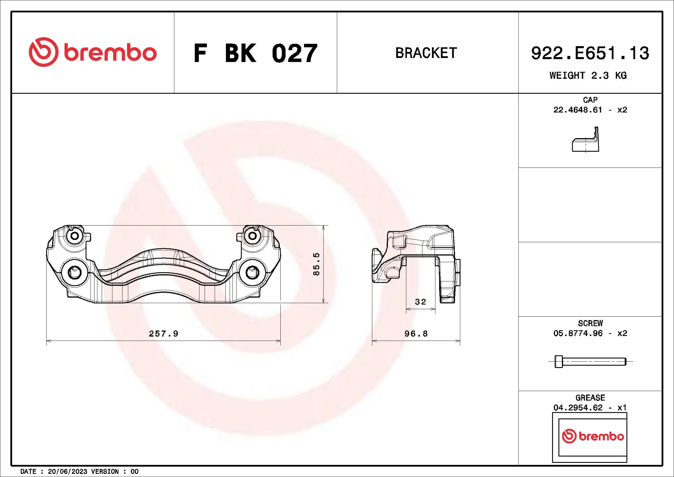 FBK027 Brembo Скоба гальмівного супорта переднього