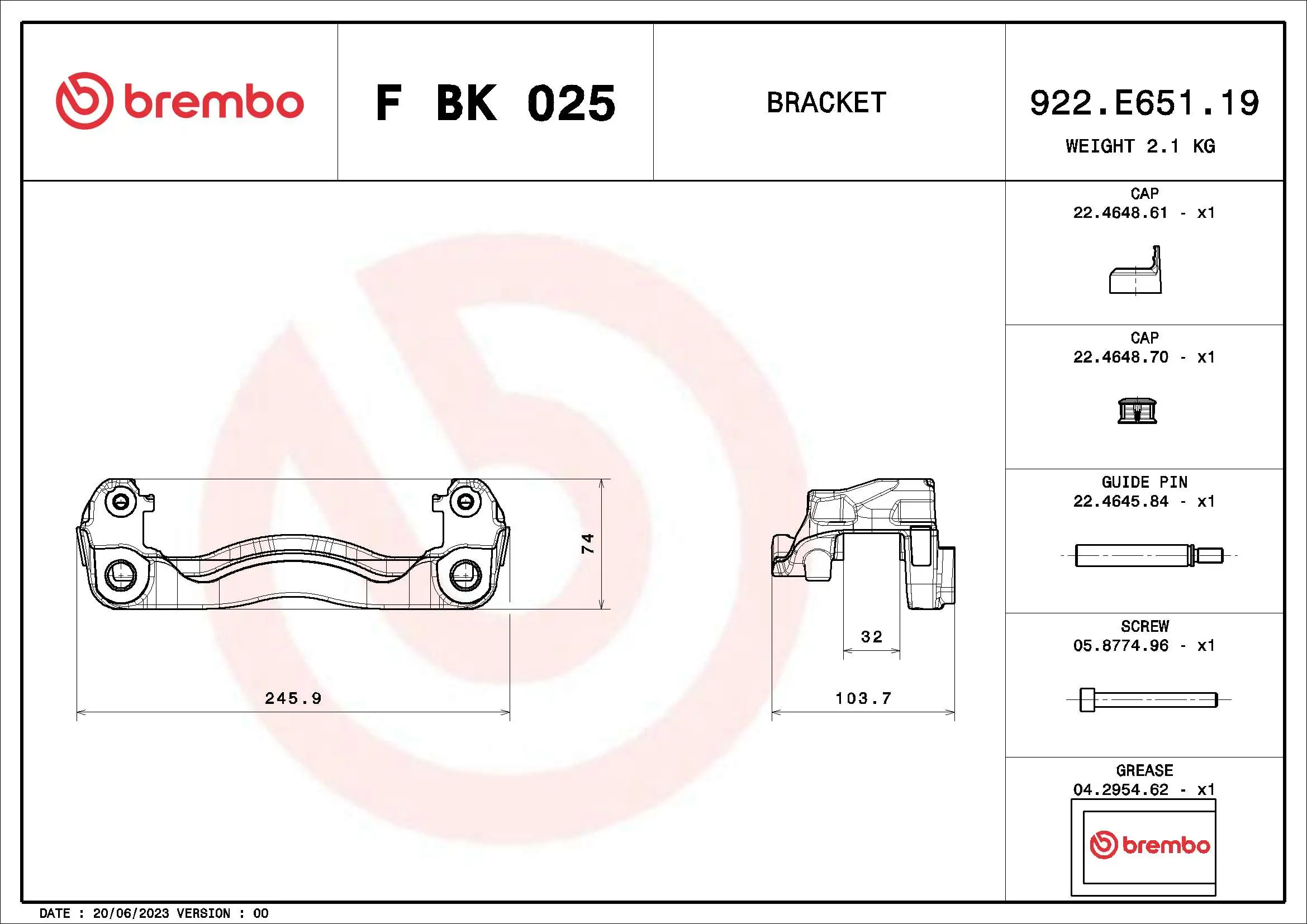 FBK025 Brembo Скоба гальмівного заднього супорта