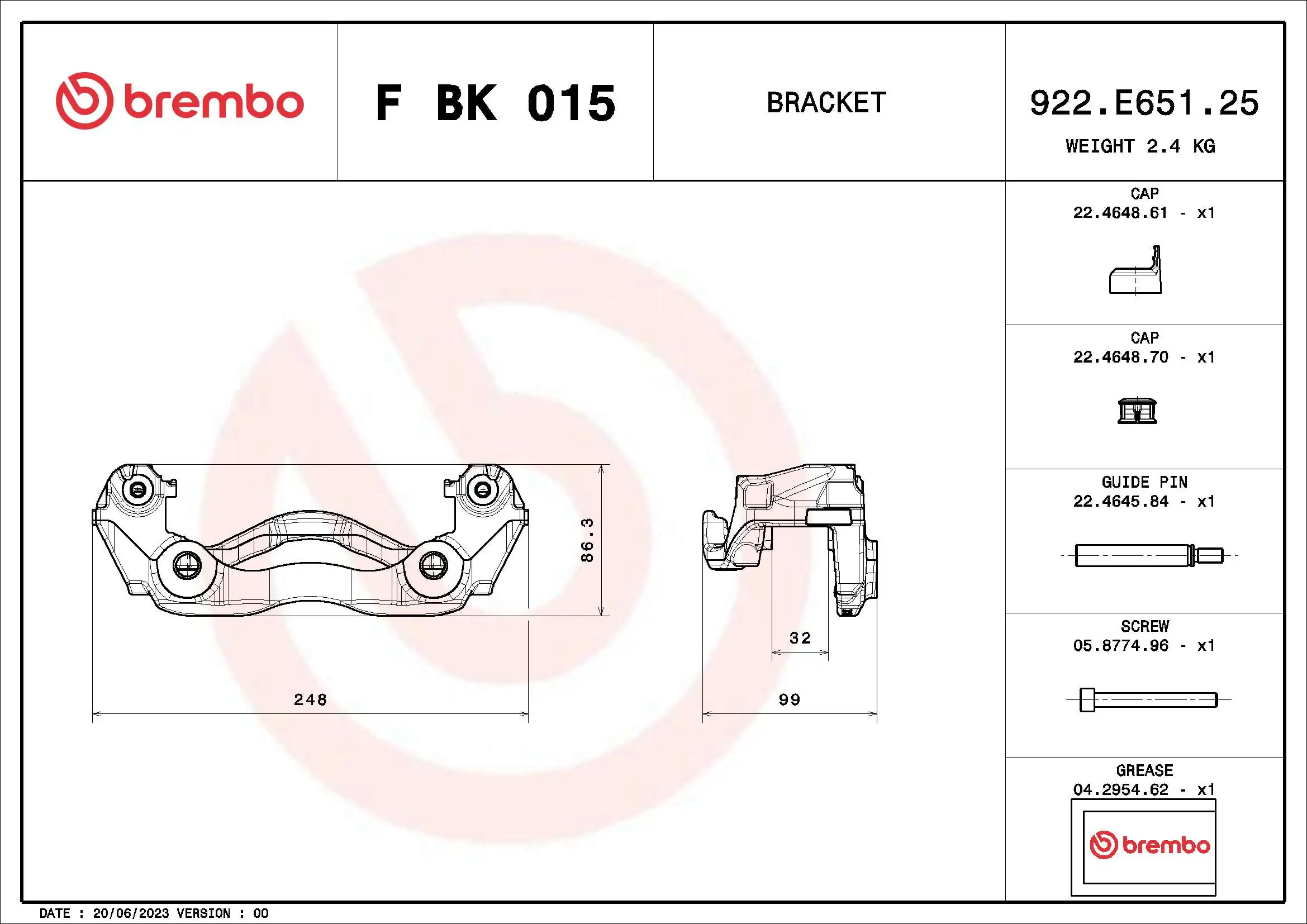 FBK015 Brembo Скоба гальмівного супорта переднього