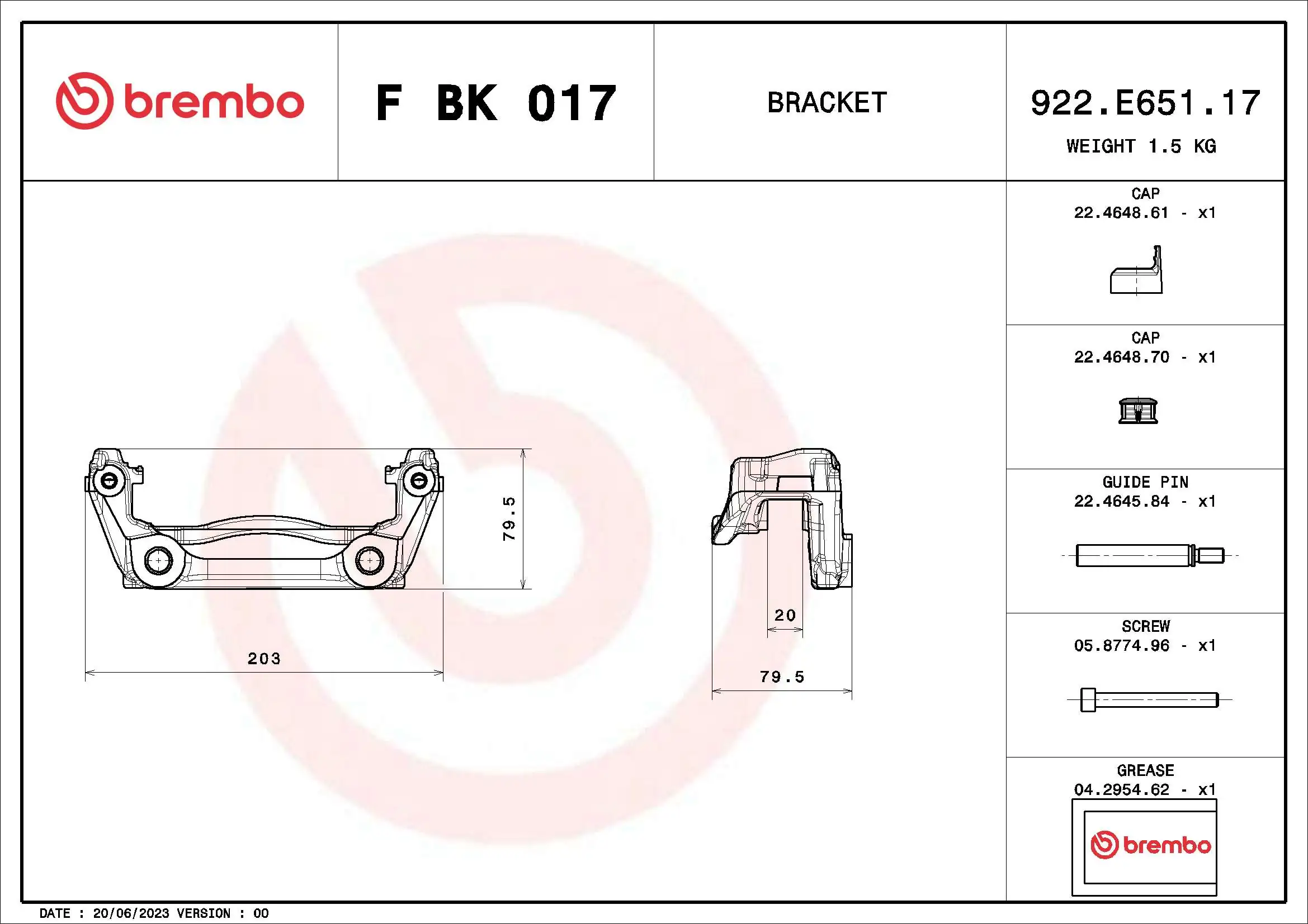 FBK017 Brembo Скоба гальмівного заднього супорта