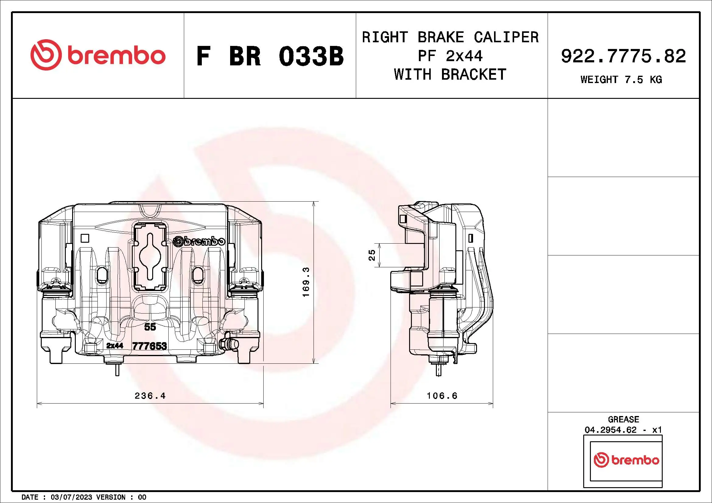 FBR033B Brembo Супорт гальмівний задній правий