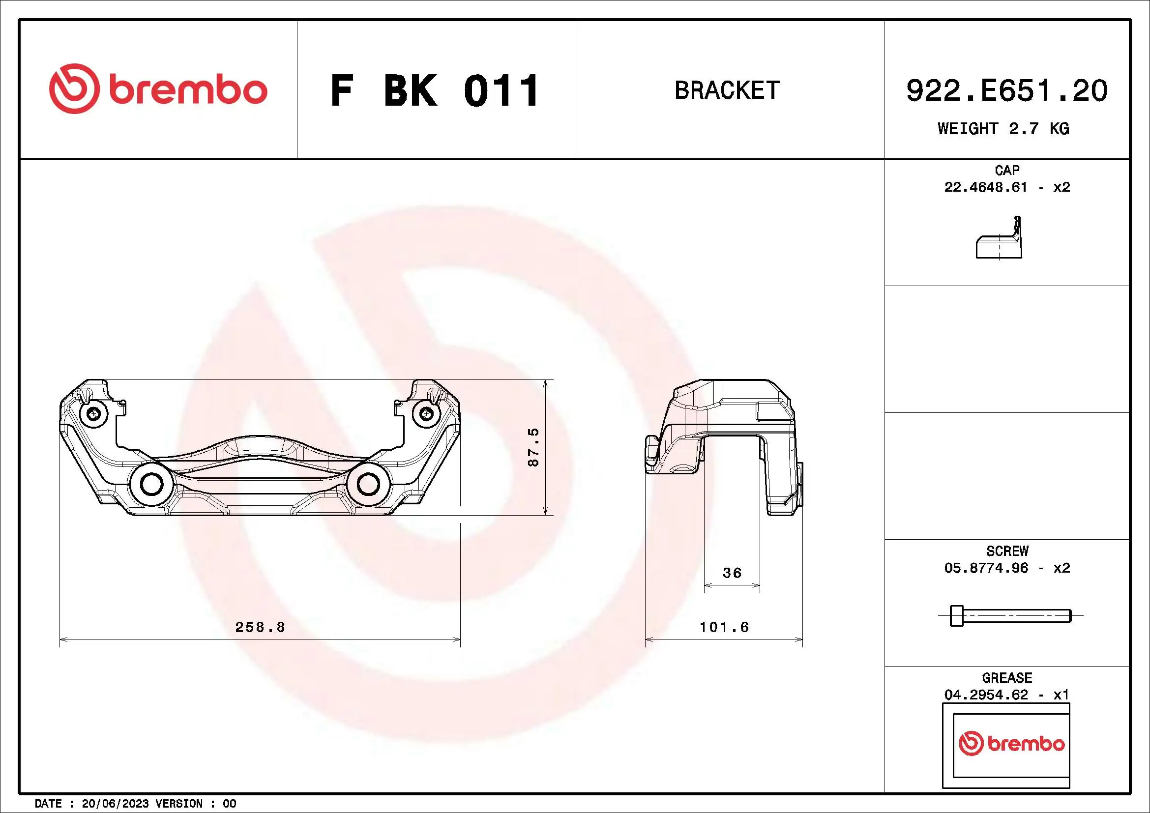 FBK011 Brembo Скоба гальмівного супорта переднього