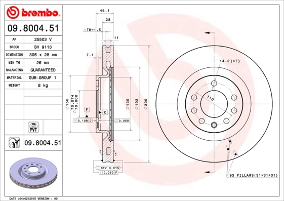 Диск переднього гальма Opel 0569084 ціна, від 60.11 USD