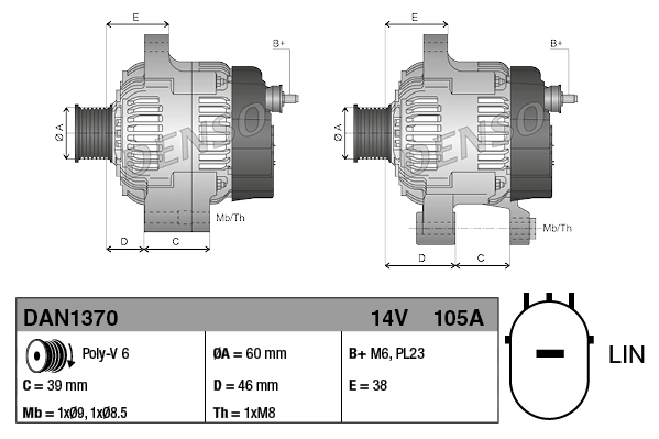 Генератор Denso DAN1370 ціна, від 103.77 USD