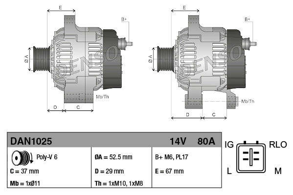 Купити DAN1025 Denso Генератор