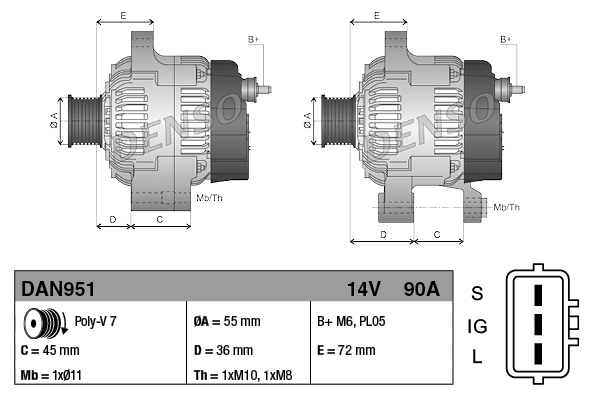 Генератор Denso DAN951 ціна, від 140.21 USD