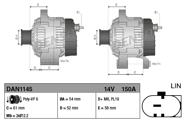 Генератор Denso DAN1145 ціна, від 186.68 USD