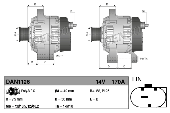Генератор Denso DAN1126 ціна, від 56.31 USD