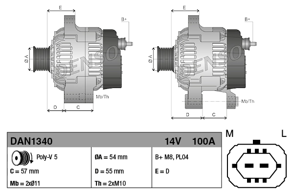 Генератор Denso DAN1340 ціна, від 141.54 USD