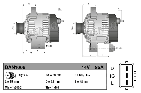 Генератор Denso DAN1006 ціна, від 93.57 USD