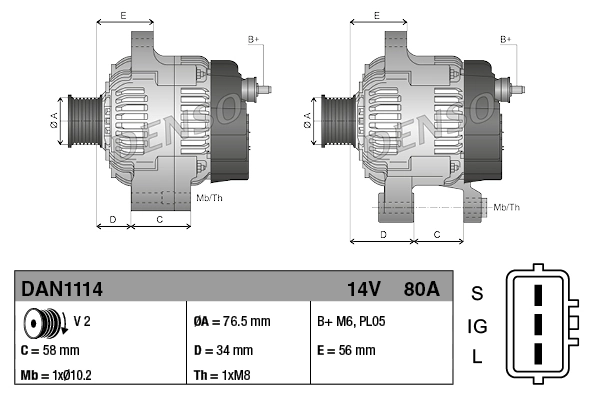 Генератор Denso DAN1114 ціна, від 247.08 USD