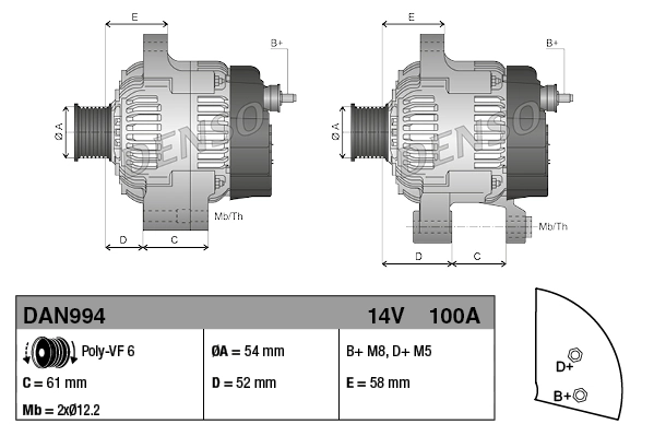 Генератор Denso DAN994 ціна, від 112.07 USD