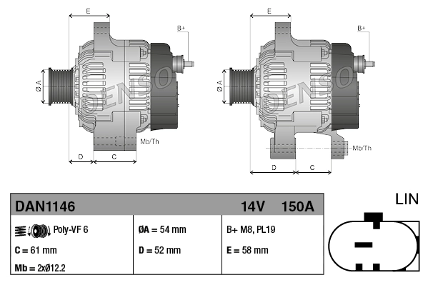 Генератор Denso DAN1146 ціна, від 179.64 USD