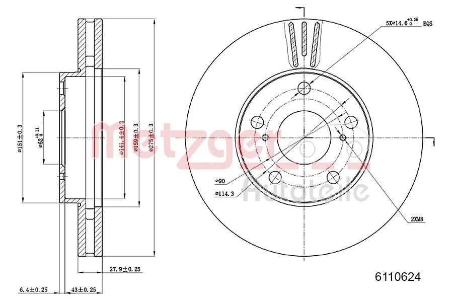 6110624 Metzger Гальмо дискове переднє