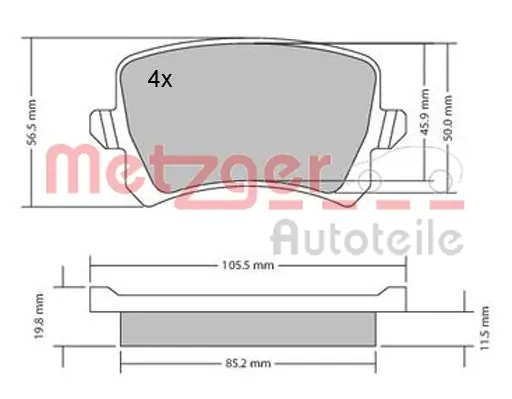 Задні гальмівні колодки Metzger 1170116 ціна, від 31.05 USD