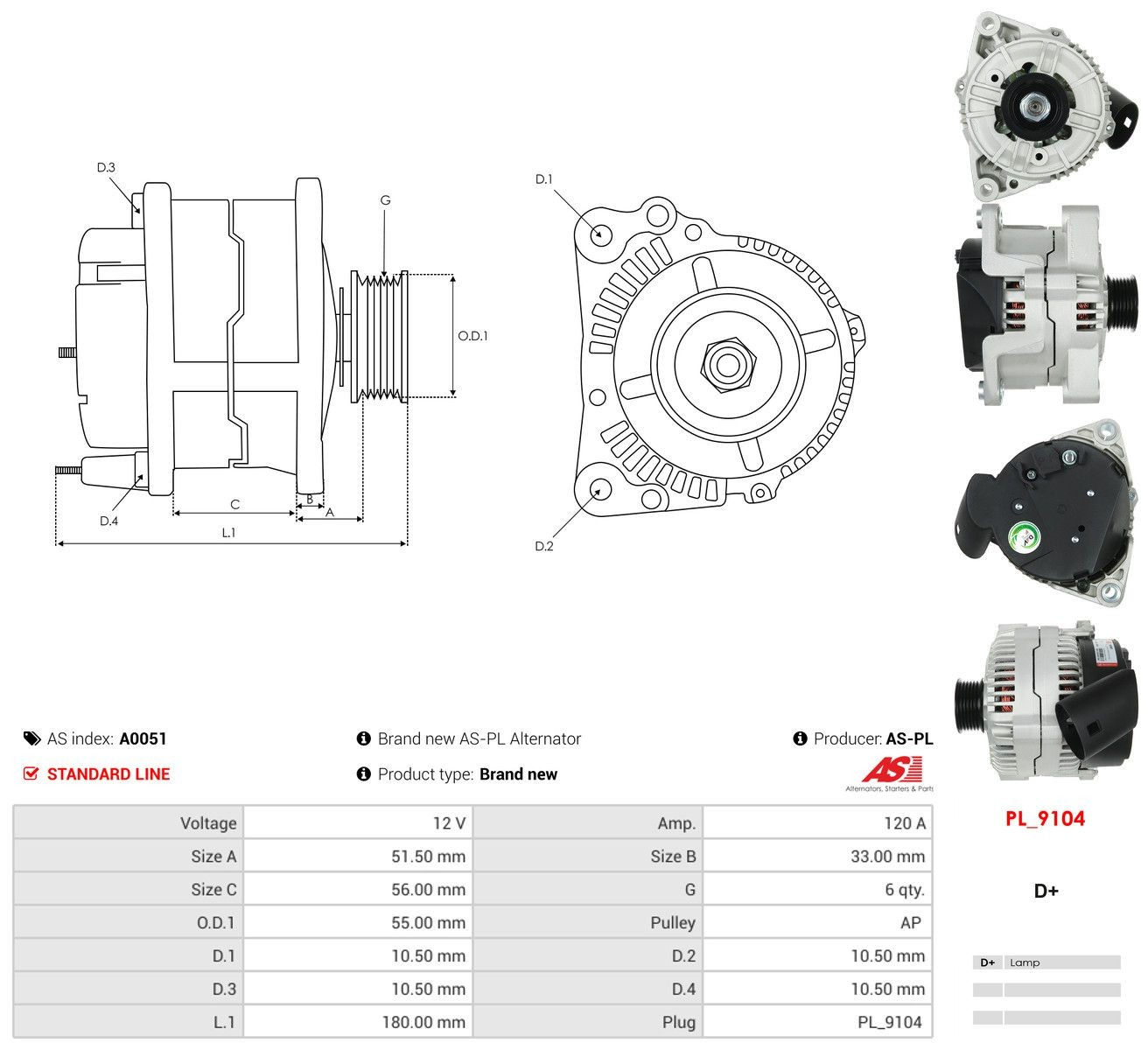Генератор As-pl A0051 ціна, від 146.79 USD