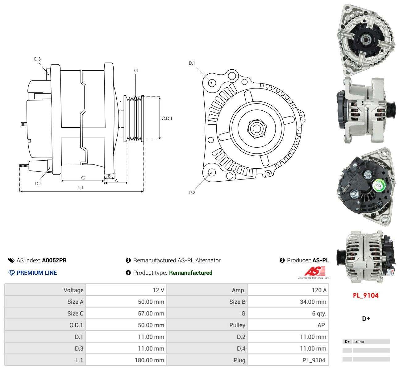 Генератор As-pl A0052PR ціна, від 57.01 USD