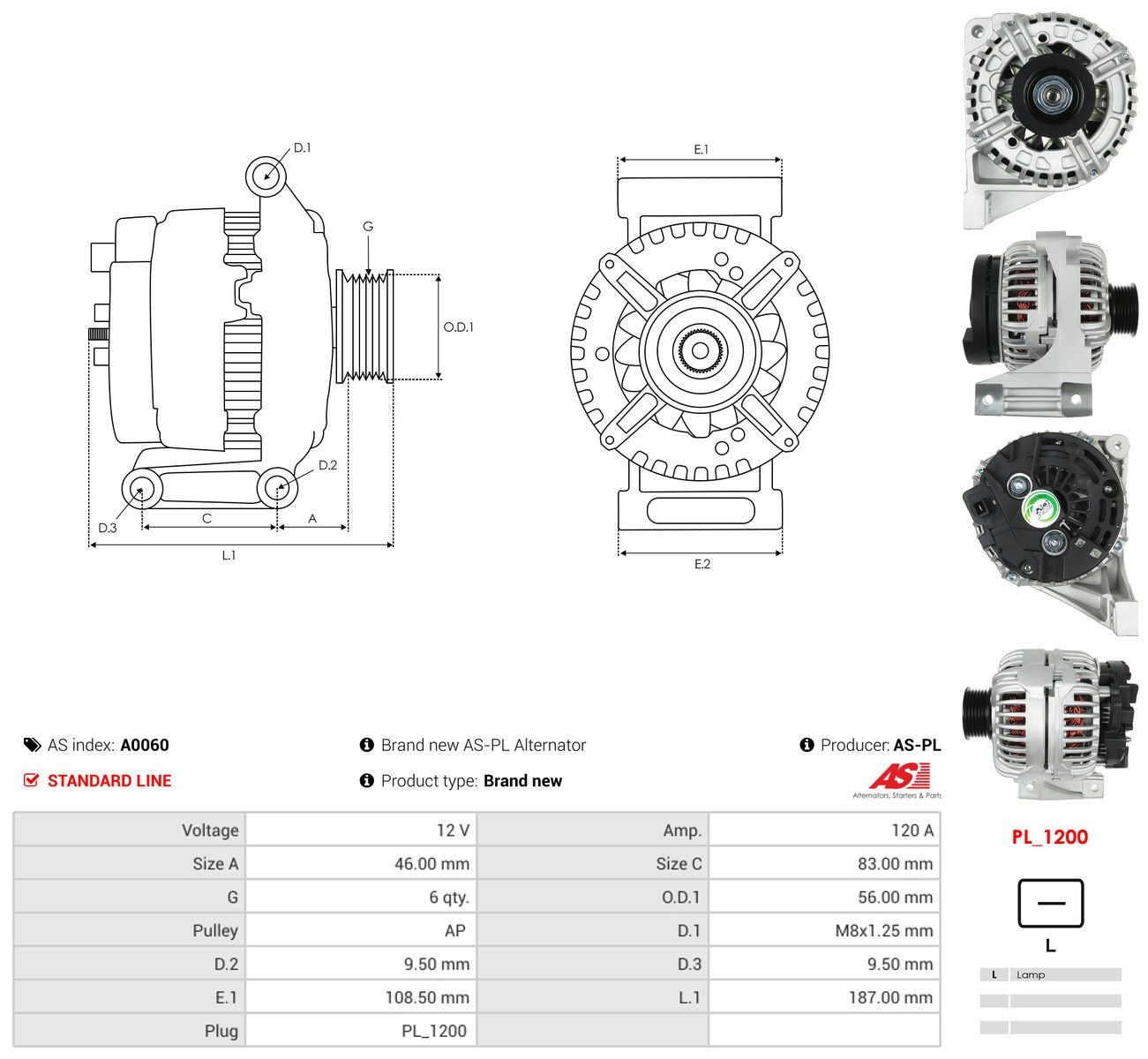 Генератор As-pl A0060 ціна, від 95.01 USD