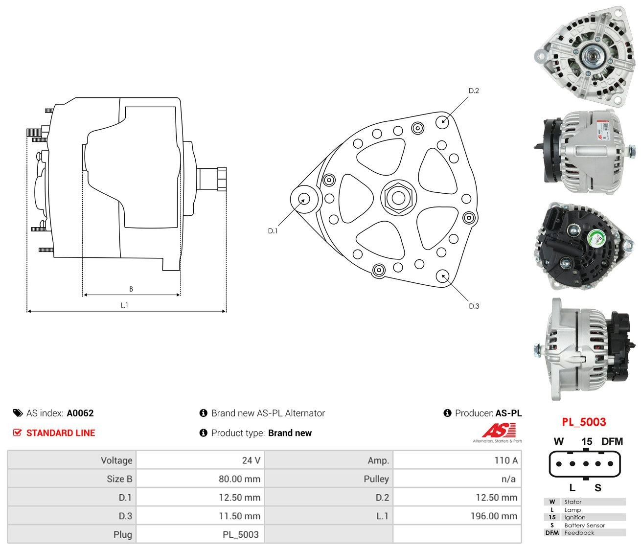 Генератор As-pl A0062 ціна, від 146.52 USD