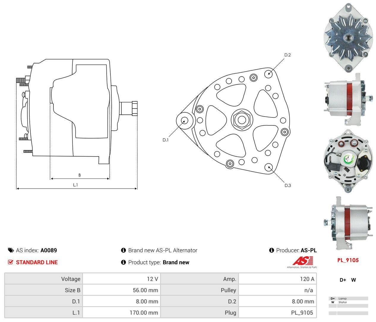 Генератор As-pl A0089 ціна, від 131.85 USD