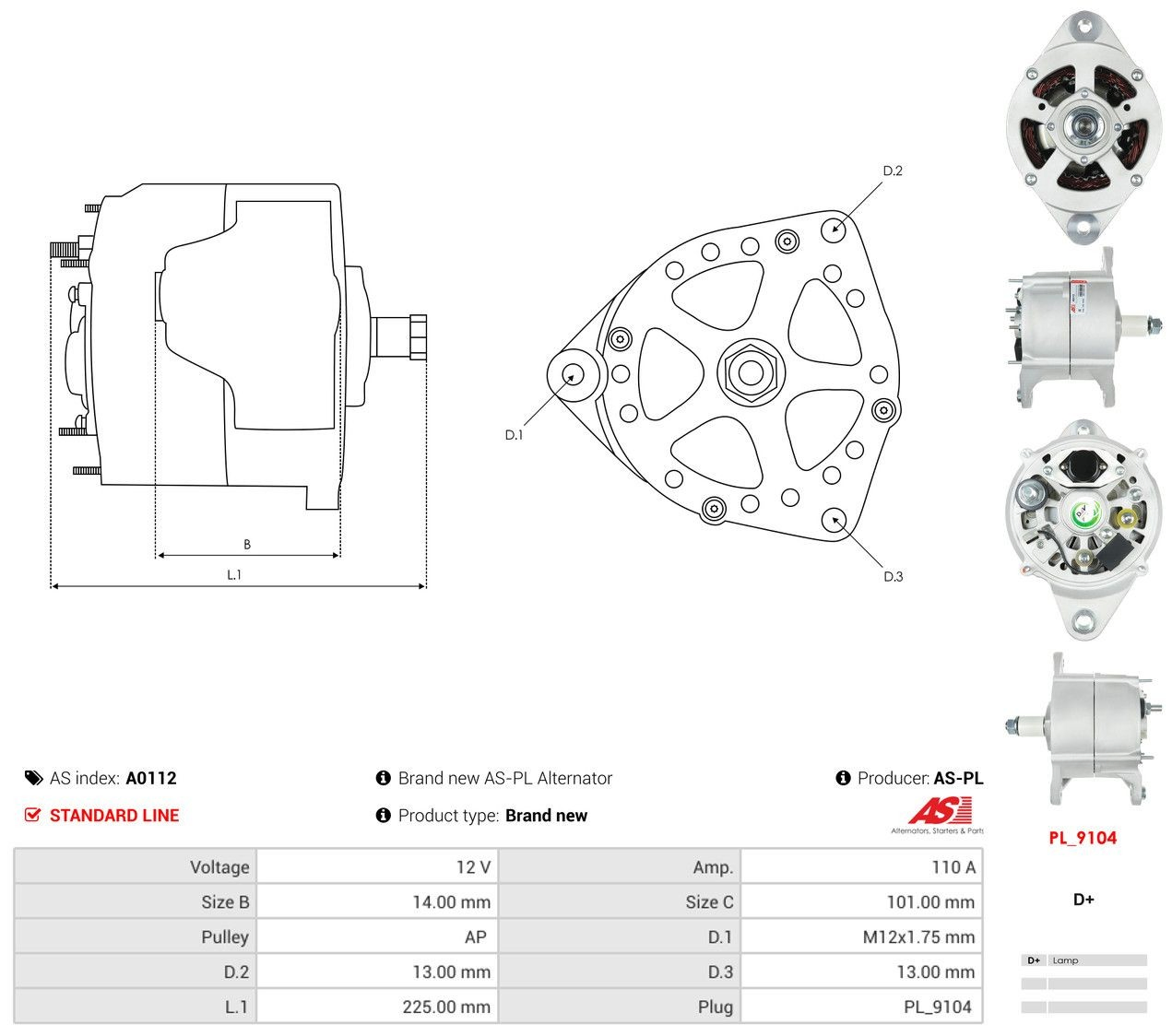 Генератор As-pl A0112 ціна, від 118.54 USD