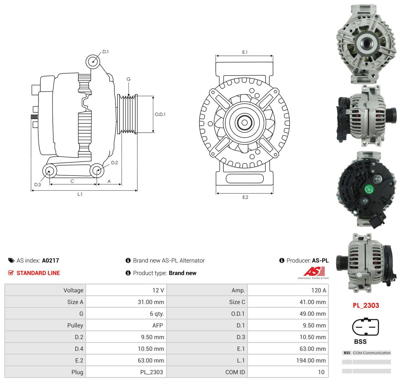Генератор As-pl A0217 ціна, від 219.98 USD