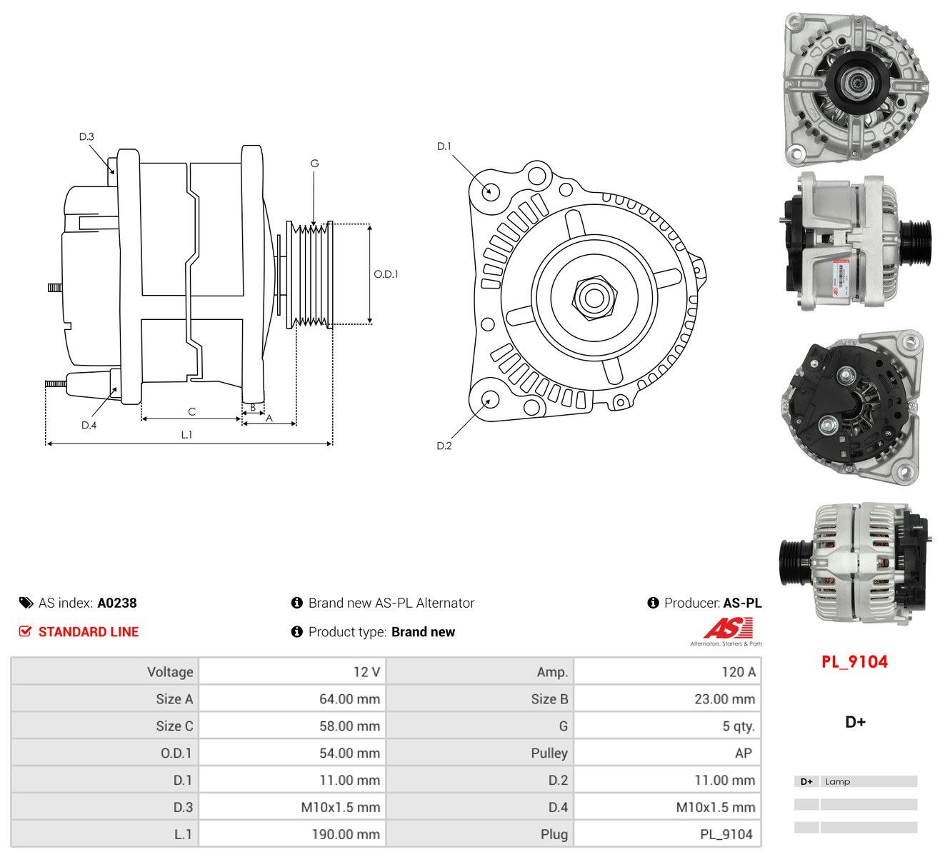 Генератор As-pl A0238 ціна, від 55.99 USD