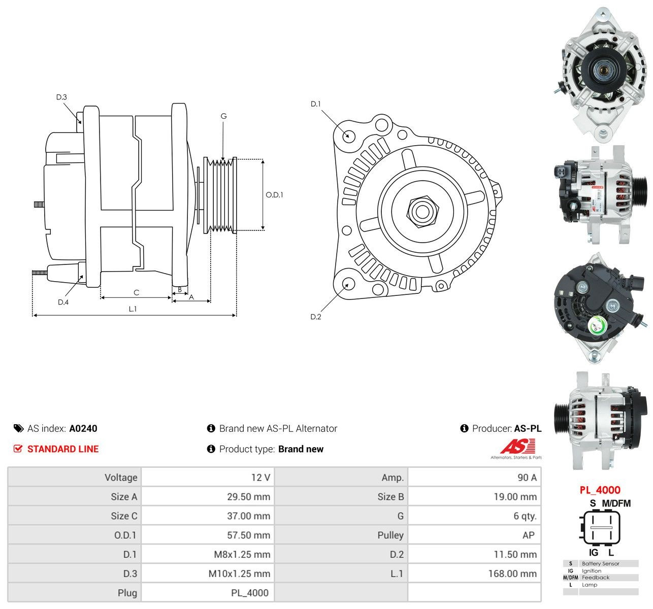 Генератор As-pl A0240 ціна, від 84.08 USD