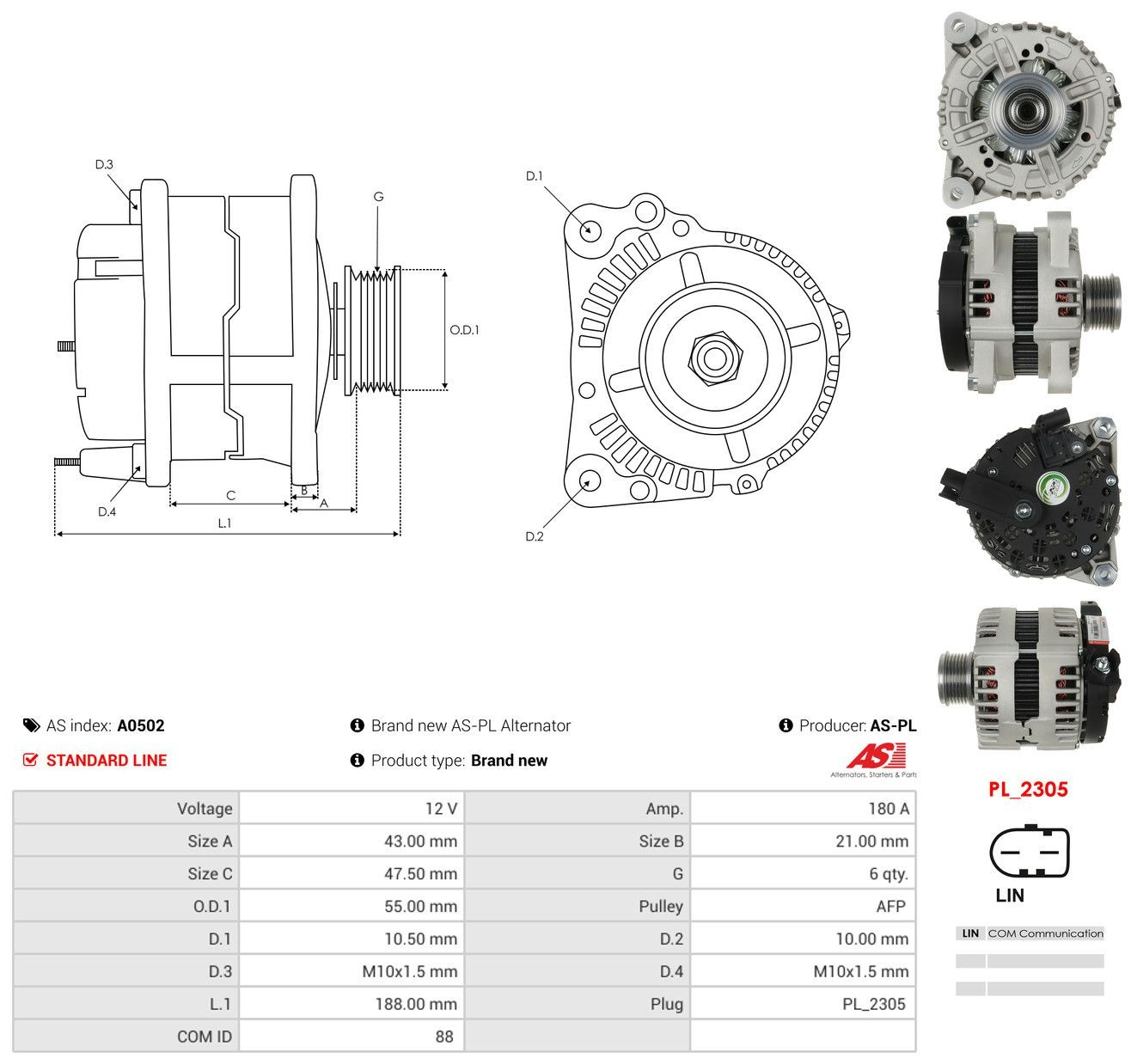 Генератор As-pl A0502 ціна, від 250.52 USD