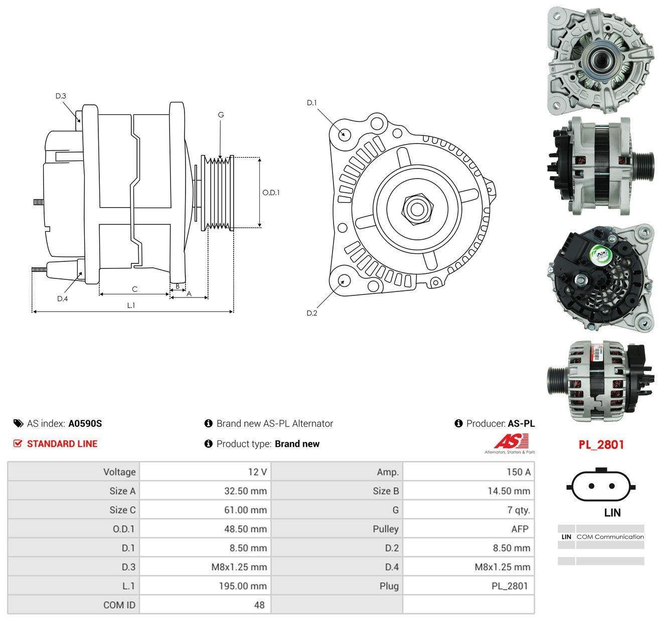 Генератор As-pl A0590S ціна, від 127.38 USD