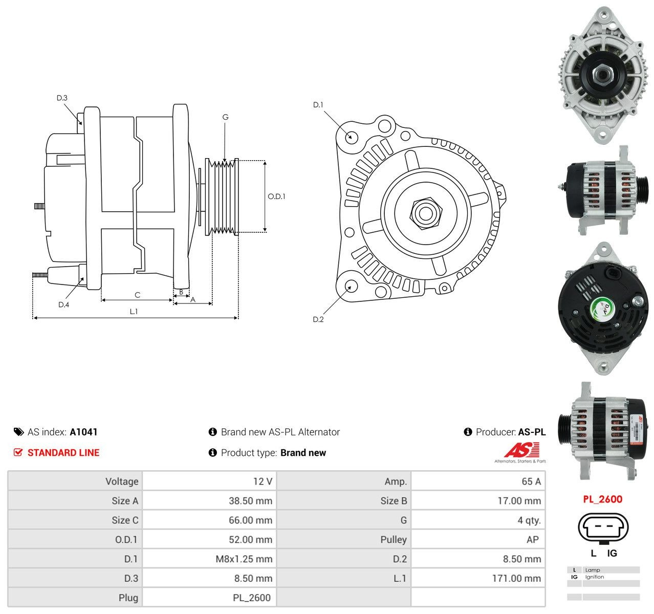 Генератор As-pl A1041 ціна, від 126.12 USD