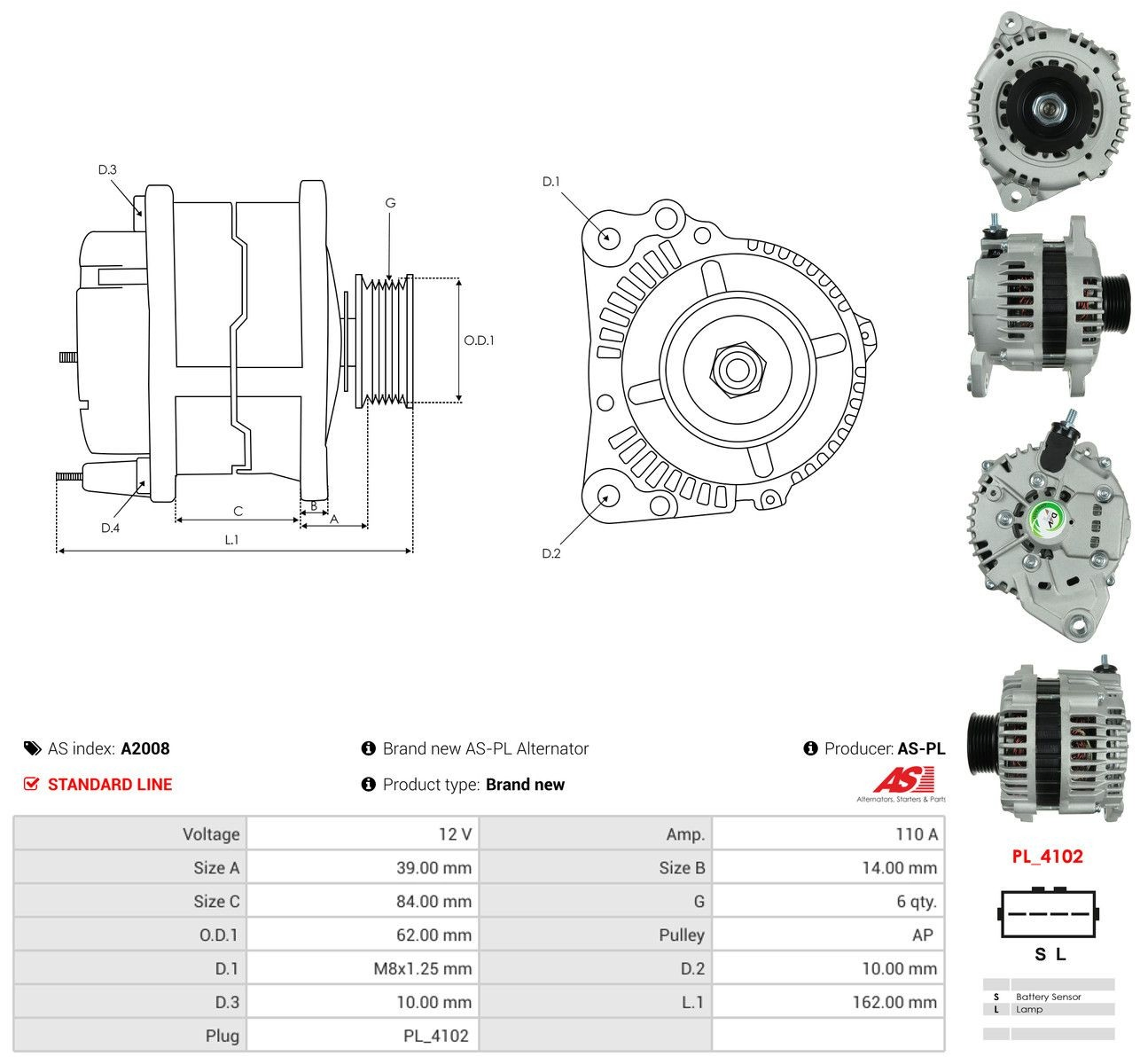 Генератор As-pl A2008 ціна, від 145.83 USD
